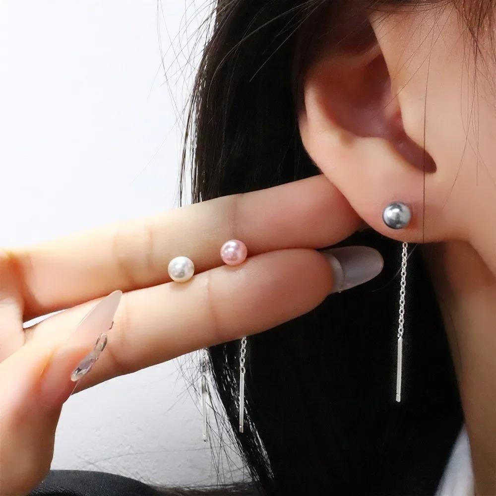 Dangle Earrings for Women Geometric Ball Long Tassel Chain Drop Silver Color Earring Minimalism Ear Line Kpop Jewelry