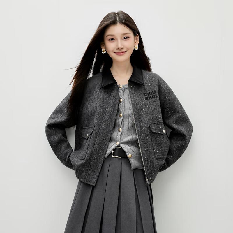 

Qiusilady Classic Lapel Embroidered Short Jacket L