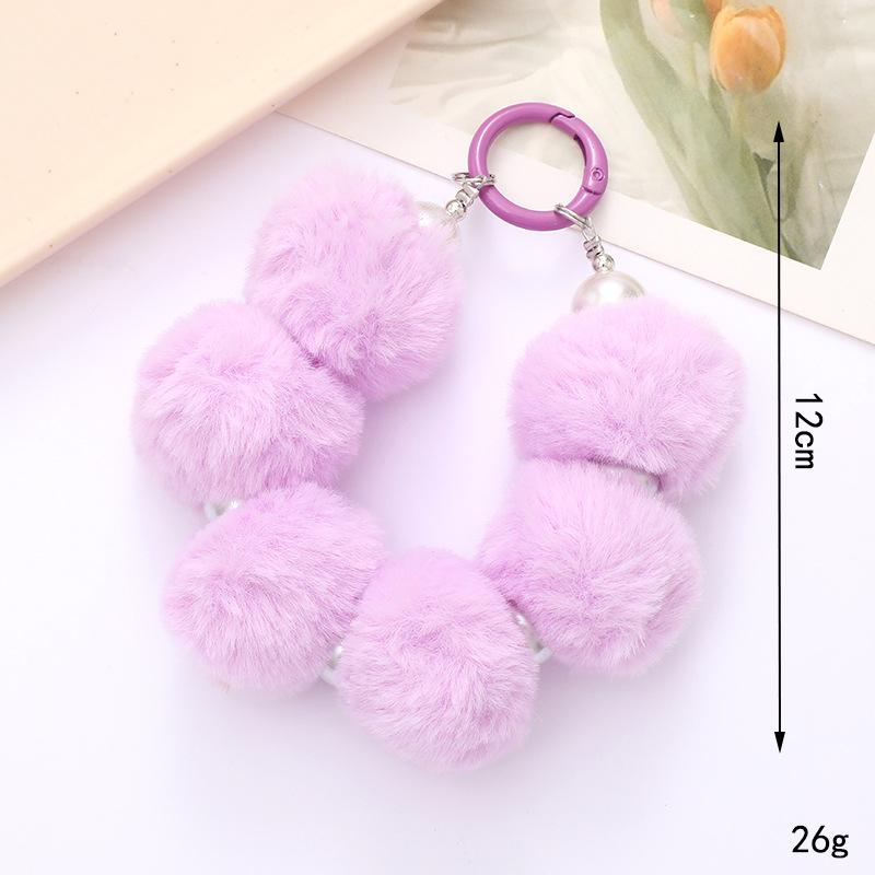 New Korean Version Plush Ball Pendant Handmade Bead Phone Pendant Short Wristband Anti Loss Chain for Women Bag Accessories