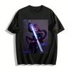 Cyber Style Purple Haired Female Swordsman Print Top Trendy Anime Dark Style Casual Long Sleeve T-Shirt Pure Cotton T-shirt