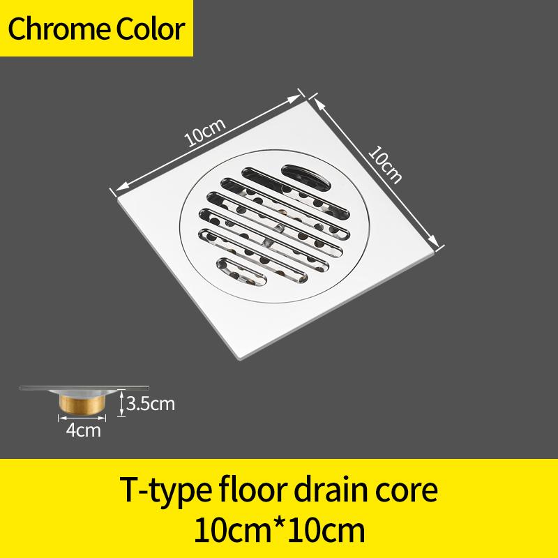 Shower Drains 10cm Square Brass Silver Bathroom Floor Drain Balcony Deodorant Bath Drain Strainer Cover Waste Grate WF-8107L