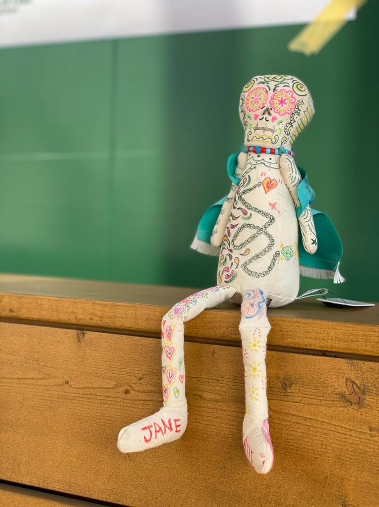 Canvas Doll Whoopie Skull, Medium, 17x6x6cm, Message, Colored Paper, Gift, Art Workshop, Present, Get Well Gift, Celebration