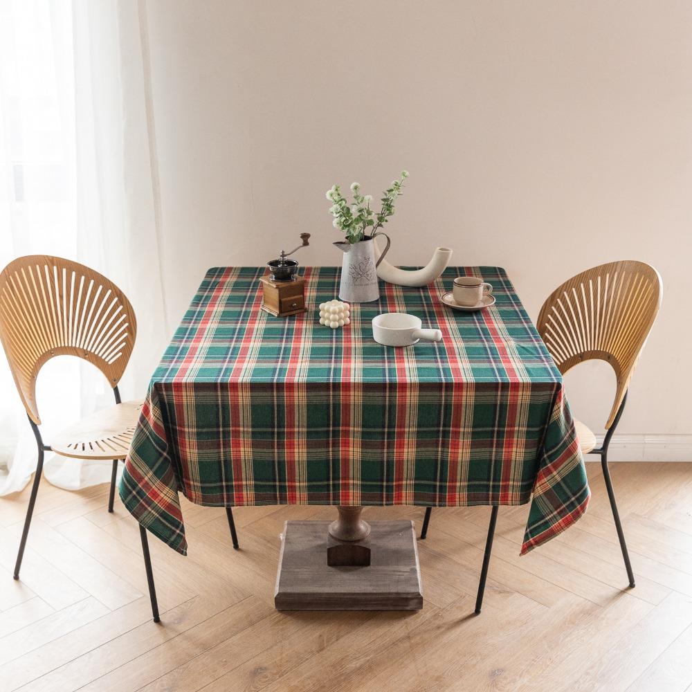 Christmas Plaid Tablecloth Square Mahjong Cover Cotton Linen Simple Table Decor