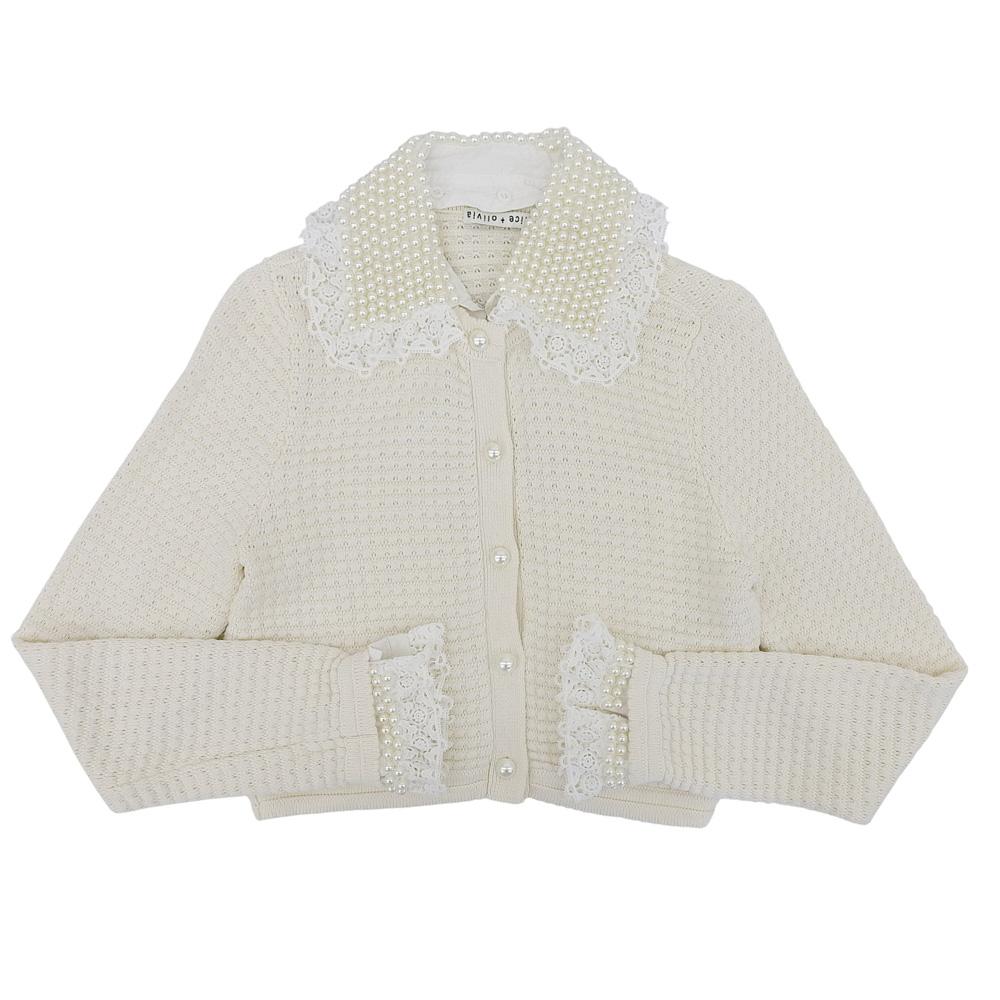 alice+olivia Pearl and Lace Knit Cardigan, Women's, White, Size XS tops XS whiteUsed