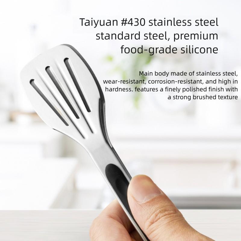 7 Inch Stainless Steel Slotted Food Tongs, Heat Resistant BBQ Grilling Steak Meat Bread Buffet Outdoor Kitchen Cooking Utensils