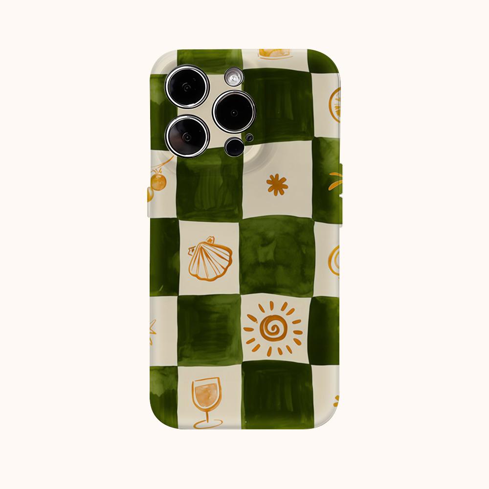 Green & Orange Check Phone Case for IPhone 17AIR 16E 16 15 14 13 12 11 17 Pro Max Plus Double-layer Back Cover