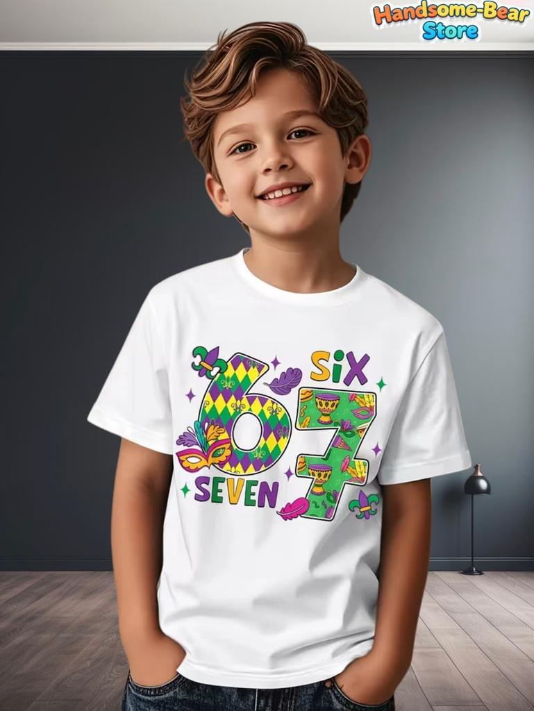 Kids Clothes Carnival Festival Funny 67 Meme Print Short Sleeve Tees Boys Girls Party T-Shirt Casual Cartoon Children Clothing