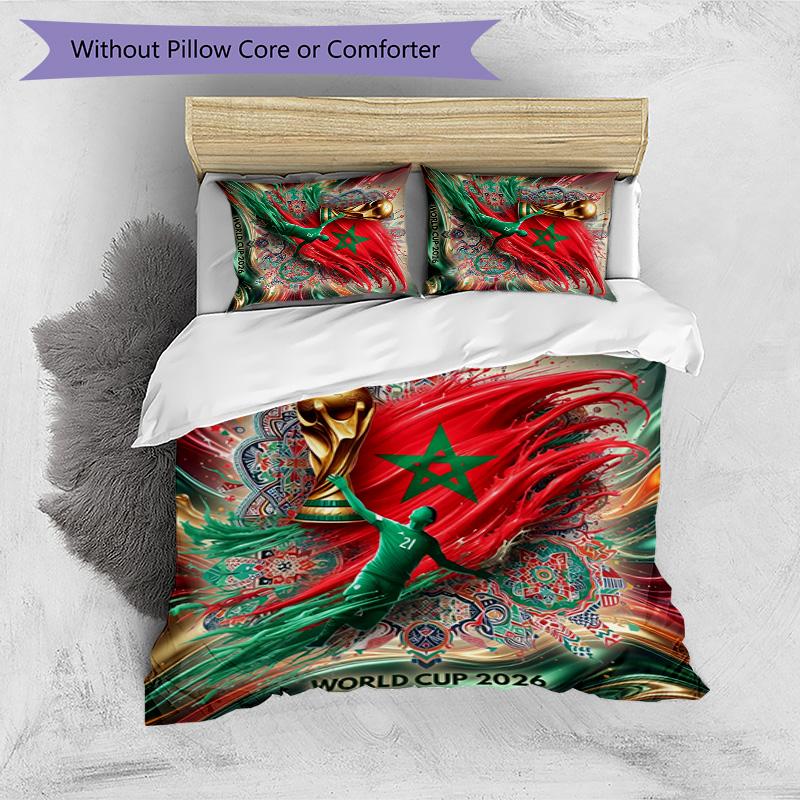 Set Biancheria da Letto Stampata Calcio Marocco 3 Pezzi Set Copriletto Accogliente Traspirante come Regalo per Inaugurazione Casa Vacanze
