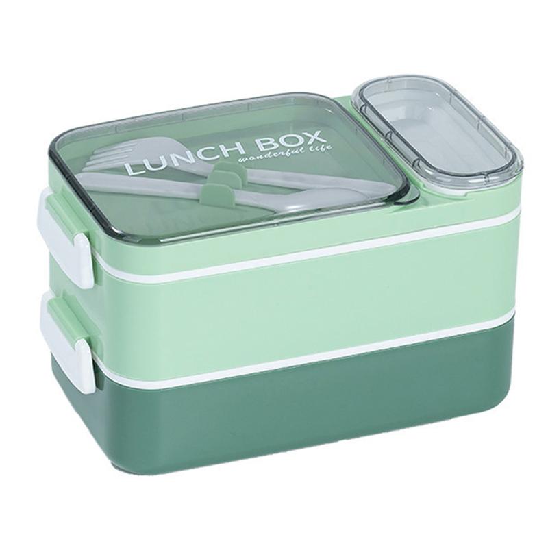 

MeyJig Двухъярусный ланч-бокс из нержавеющей стали, герметичный контейнер для бенто, можно использовать в микроволновой печи, с посудой 800ml