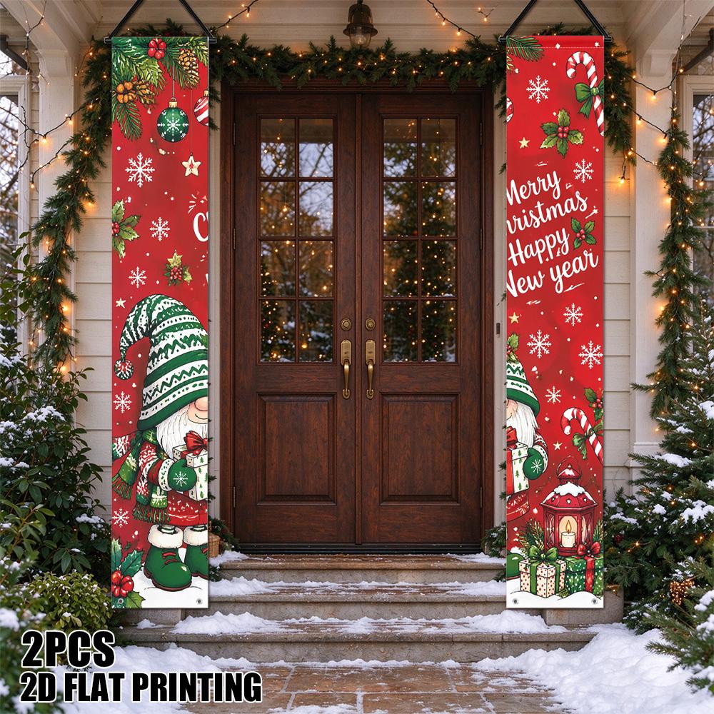 2D Flat, 2D Flat - 2D Flat, 2D Flat - 2D Flat Printing 2pcs Christmas Gnomes with Decorative Couplets, Perfect for Campus Event Party Decorative Coupl