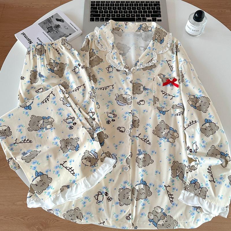 Small fresh ikko pajamas women's spring and autumn long-sleeved cute style student loose loungewear suit