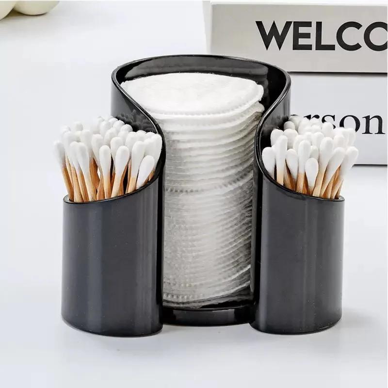 Dispenser Plastic 2-Grid Cotton Ball Swab Round Pads Holder for Bathroom Container Organizer
