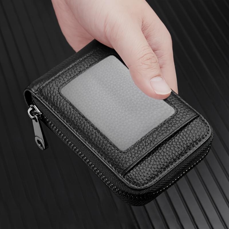 Men PU Casual Card Holder with Zipper - Lightweight, Minimalist Design for Daily Commute, Unlined Interior, Coin Purse Zippered Pouch
