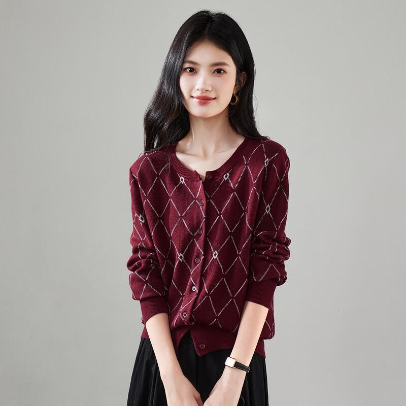 SOFSIL Women's Diamond Pattern Wool Blend Cardigan
