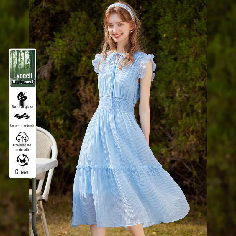 Women s French Style Ruffled A-line Lyocell Tencel Blend Long Dress XL