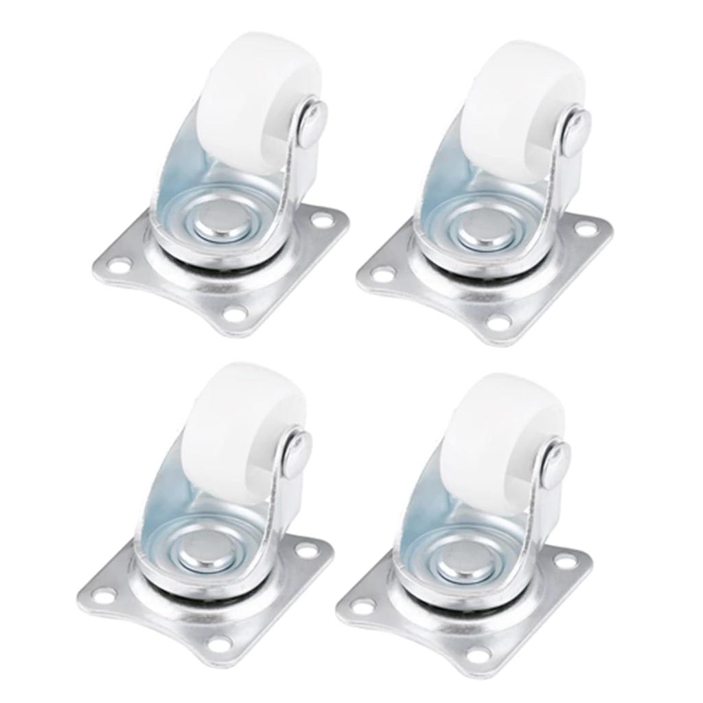 4pcs Universal Swivels Casters, 1 Inch Wheels White Polypropylene 360 Degree Swivels with Iron Plate for Furniture Trolley, Chairs