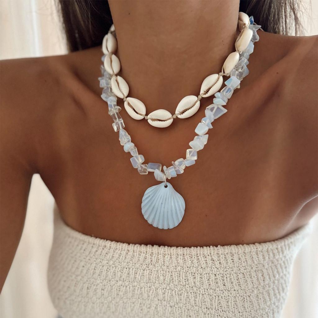 Collier Coquillages Multicouches Pour Femmes Avec Pendentif en Alliage Accessoire de Vacances d'Été à la Plage
