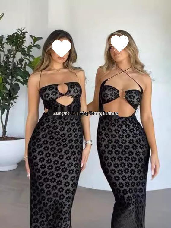 Halterneck Summer Sexy Cut-out Slim Fit See-through Dress for Women