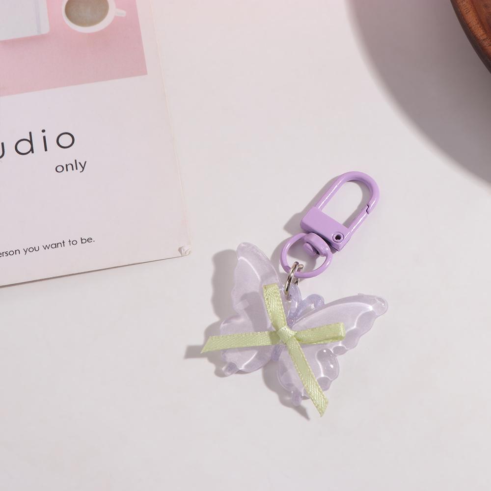 Cute Jelly Butterfly Pendant Sweet Ribbon Bow Keyring Creative Butterfly Keychain  Car Key Pendant