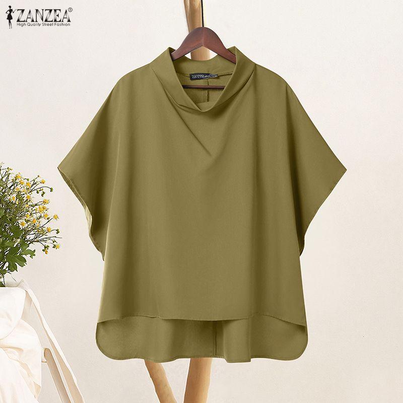 ZANZEA Oversized Women Swing Collar Drop Shoulder Casual Loose Half Sleeve Baggy Blouse