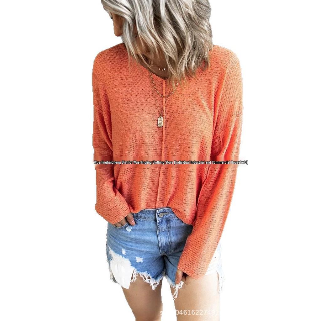 Europäischer Damenmode V-Ausschnitt Lochmuster Pullover, Herbst/Winter 2025-2026 Kollektion