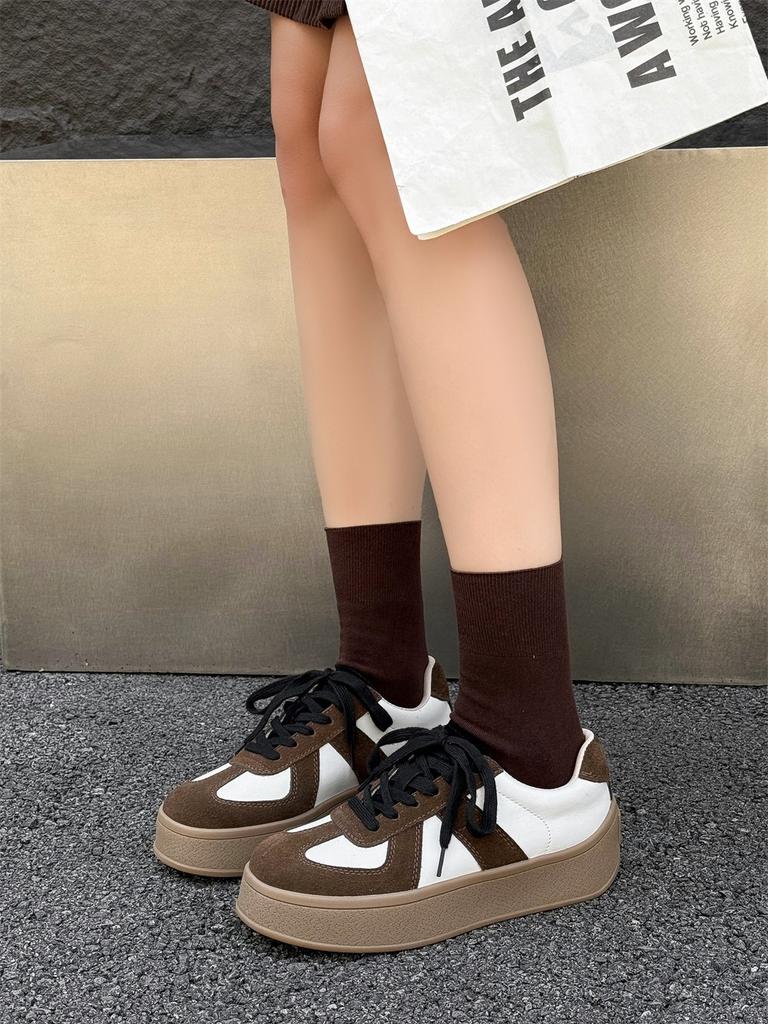 Leather non-slip thick-soled German training shoes women's 2025 autumn new fashion versatile retro color matching casual sports shoes