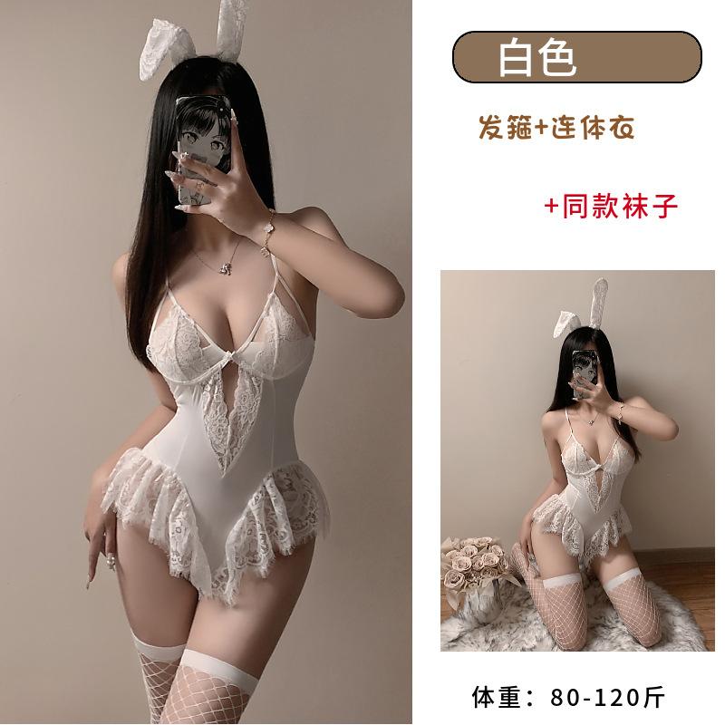 French Style White Temptation, Hollow Suspender Onesie Lace Waist Perspective Deep V Beautiful Back Underwear Women