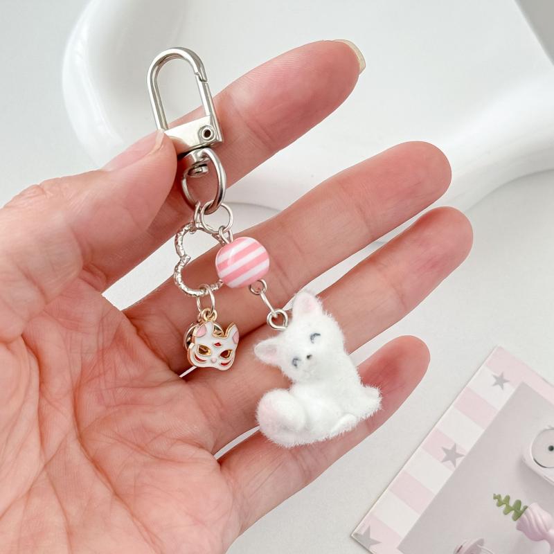 Cartoon Flocking Fox Pendant Keychain Cute Bag Pendant Kawaii Mobile Phone Chain Gifts For Women Girls Fox Mask Key Ring