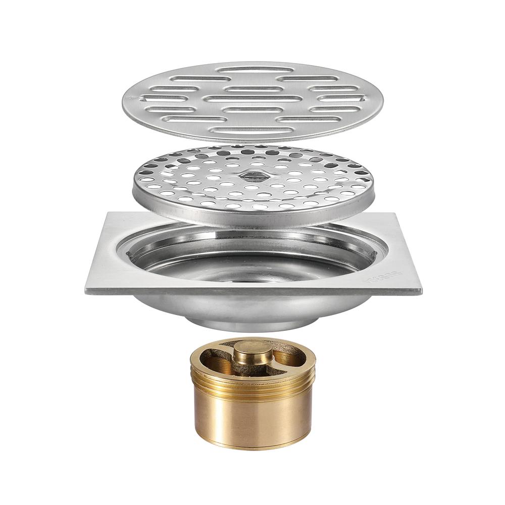 Bathroom Toilet Shower Anti-odor Drains 10x10cm Stainless Steel Brushed Floor Drain