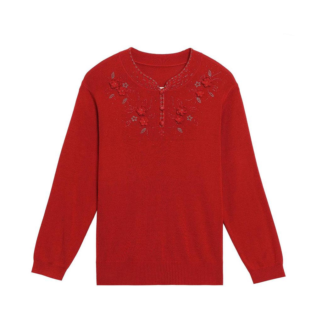 Elegant Spring Cheongsam Collar Knit Top for Middle-aged and Elderly Women
