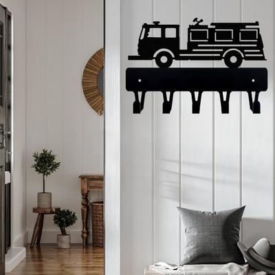 1 pezzo Gancio Portachiavi Camion dei Pompieri per Soggiorno Camera da Letto Decorazione Casa - Arte da Parete in Metallo per un'Organizzazione Funzionale ed Elegante