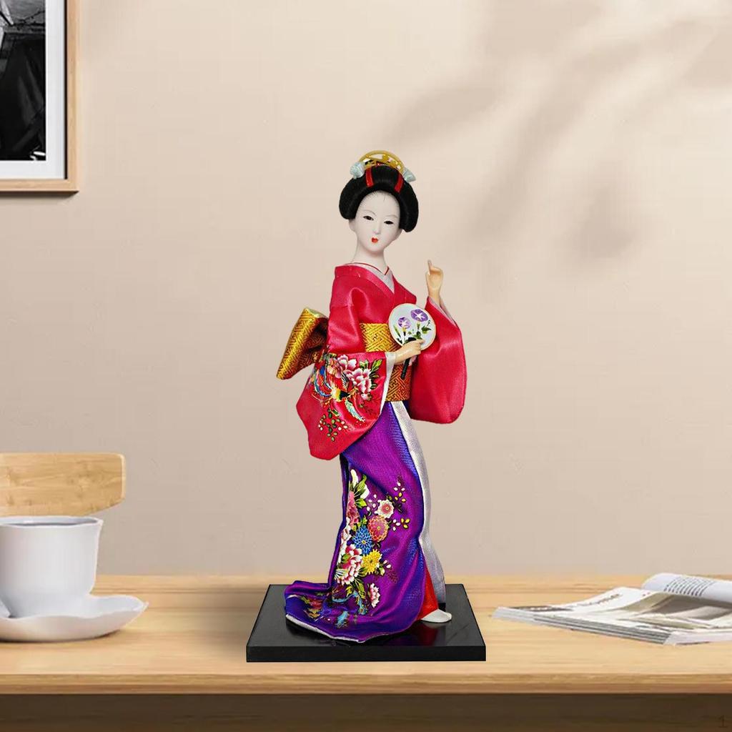 12" Japanese Geisha Doll Collectible Figurine Sculpture Asian Resin Girl Statue Handcrafted