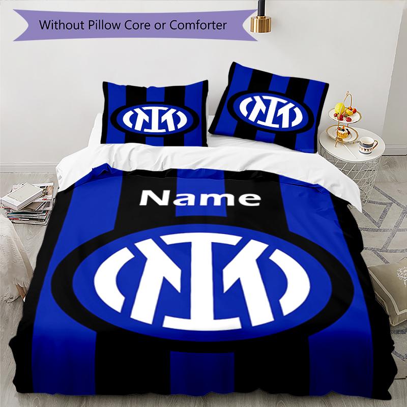 Set Biancheria da Letto Inter Milano Personalizzato con Nome 3 Pezzi Copripiumino Chiusura Include 1 Copripiumino e 2 Federe, Morbido e Confortevole per Tutte le Stagioni.