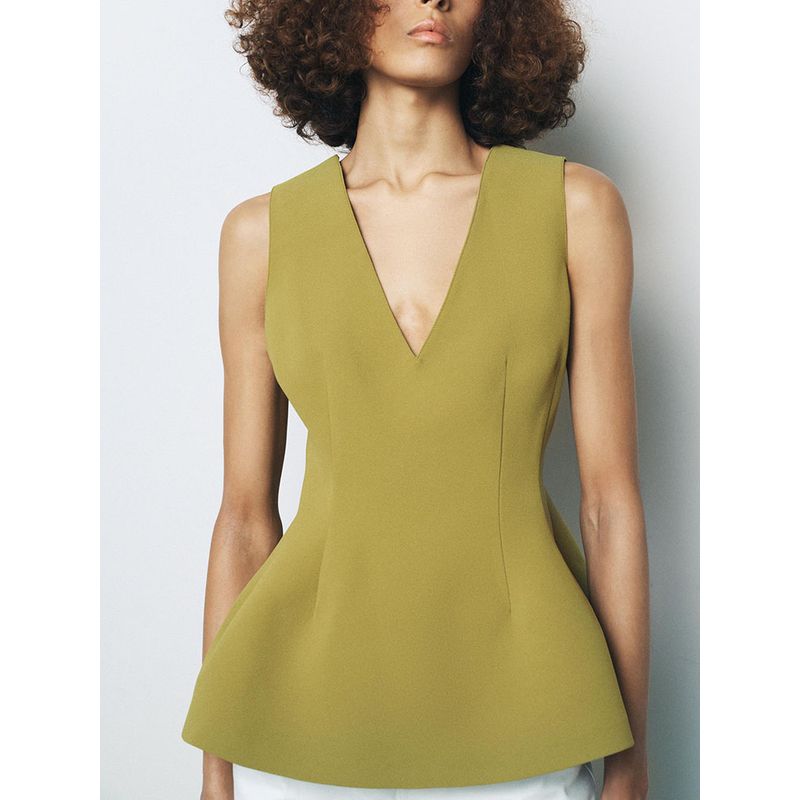 Za2025 Summer New Product Women's Clothes V Neck Sleeveless Short Skirt Hem Sleeveless Tops 2688199 515 712