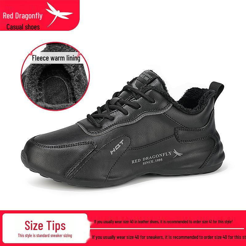 Red Dragonfly Men's Waterproof Leather Sneakers with Mesh Upper, Thick Rubber Sole, and Height Boost for Spring/Autumn Travel