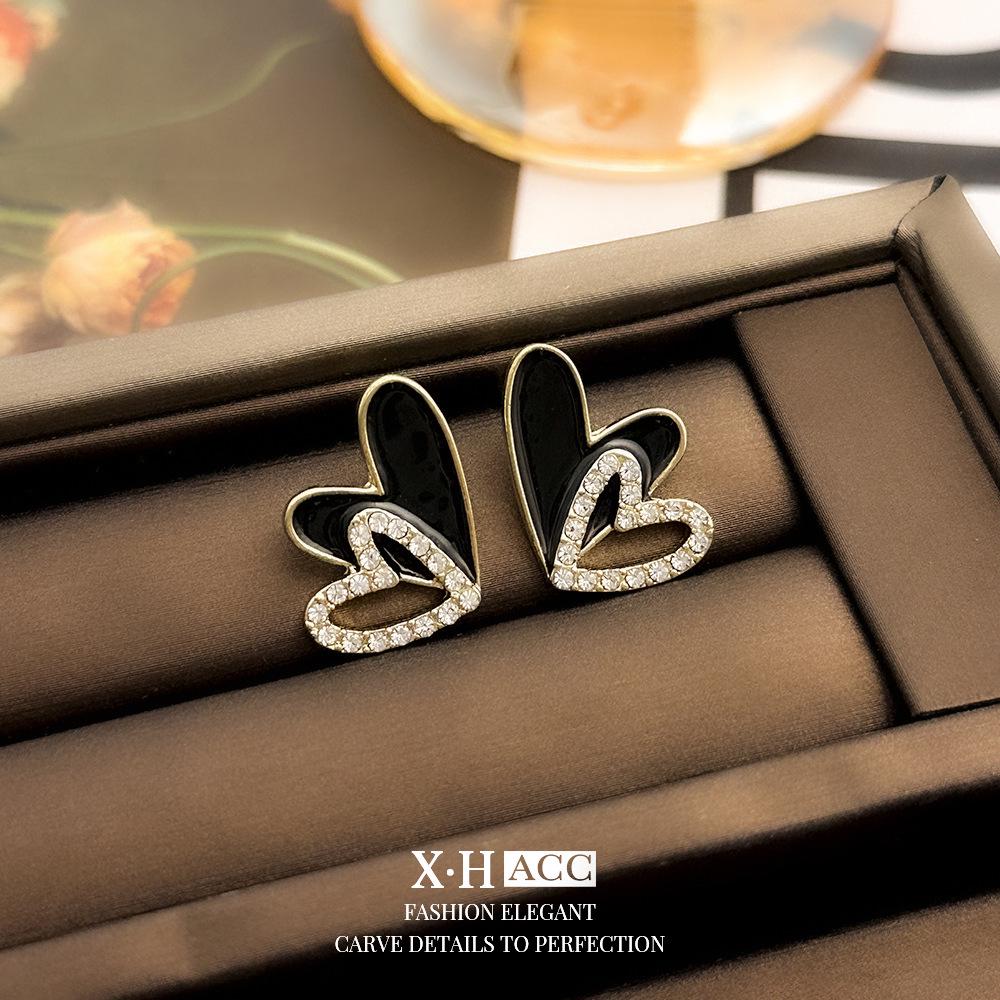 Elegant Gold-Plated Black Zircon Stud Earrings - Niche Design for a Luxurious Fashion Statement