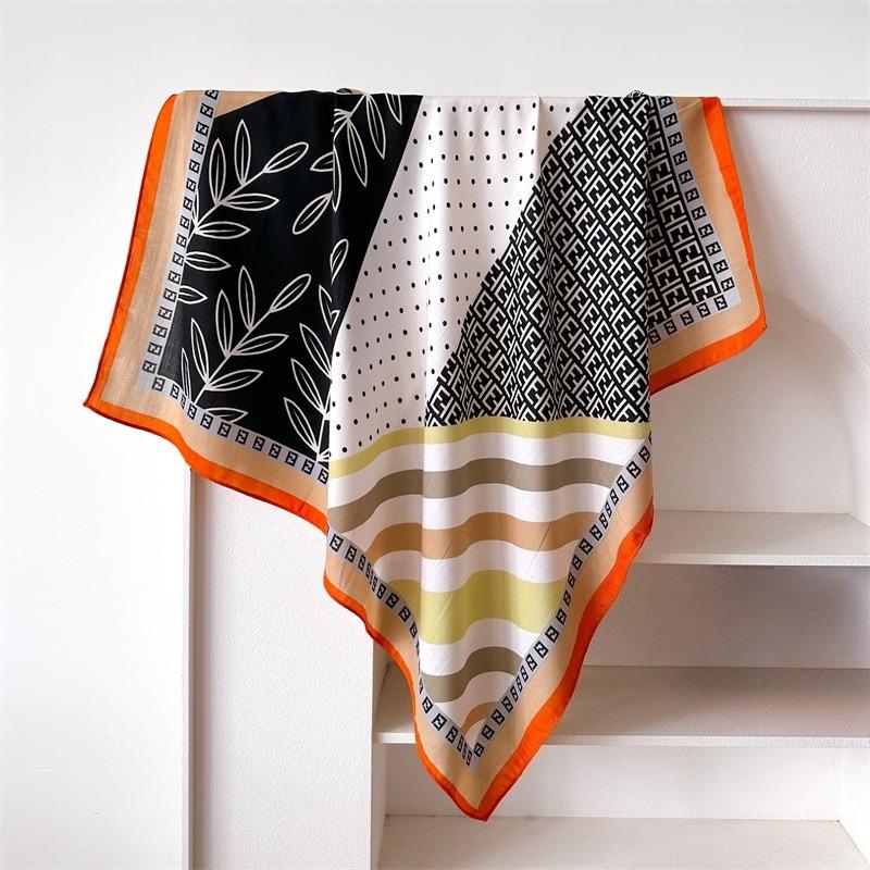 68Cm Old Flower Letter Scarf Women'S Spring And Autumn Thin Imitation Silk Square Scarf Trendy Versatile Shawl Scarfs Headscarf