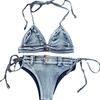 Spicy Girl Sexy Denim Bikini Beach Set: Halter Split Swimsuit