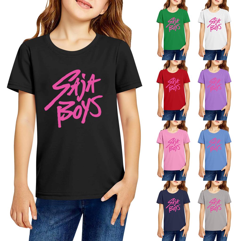 Fashionable Round Neck Short Sleeve Work Clothes Printed Tops For KID Summer Tops