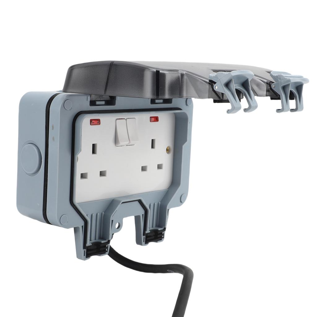 2 Gang Outdoor Electrical Outlet IP66 Water Proof Wall Mounted Power Outlet with Indicator Light