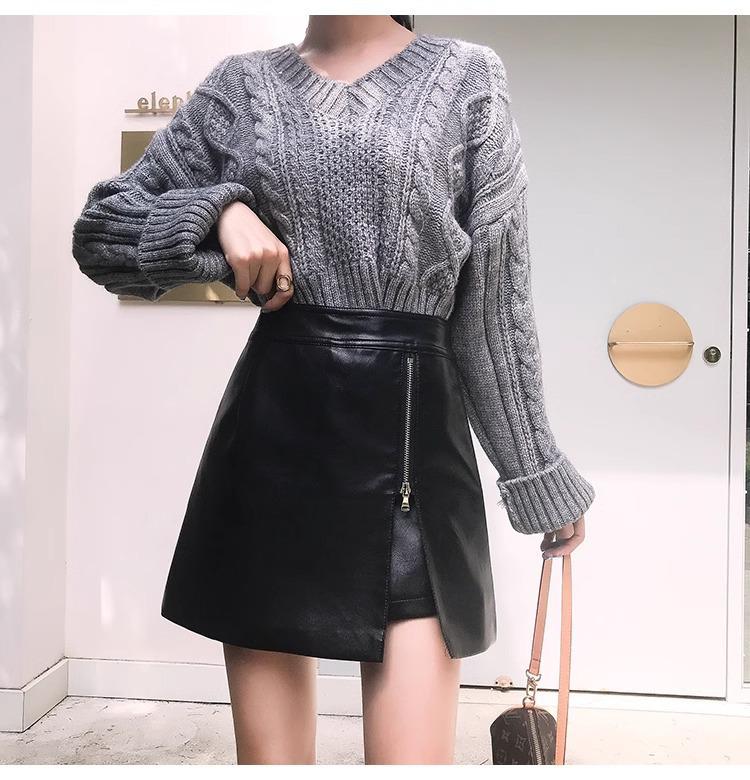 2025 Herbst/Winter Damen High Waist PU Leder Unregelmäßiger Bodycon A-Linien Rock