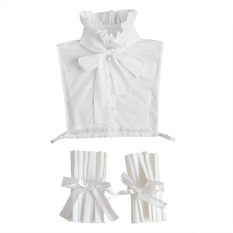 White Big Lapel Fake Collar And Black Detachable Cuff Lace False Collar Stand Removable Faux Col for Women Half Shirt Accessory
