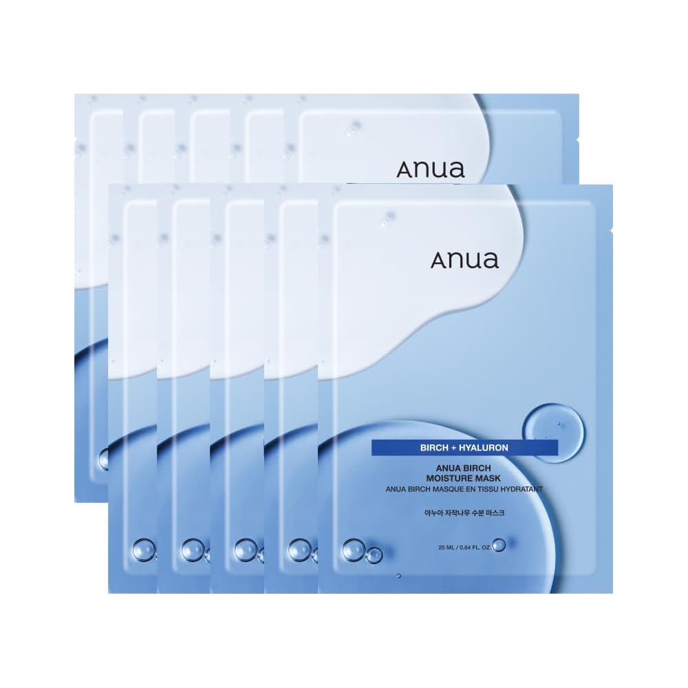 Anua Birch Moisture Mask Pack 10 Sheets Hydrating Skin Tone Hyaluronic Acid Skin Care