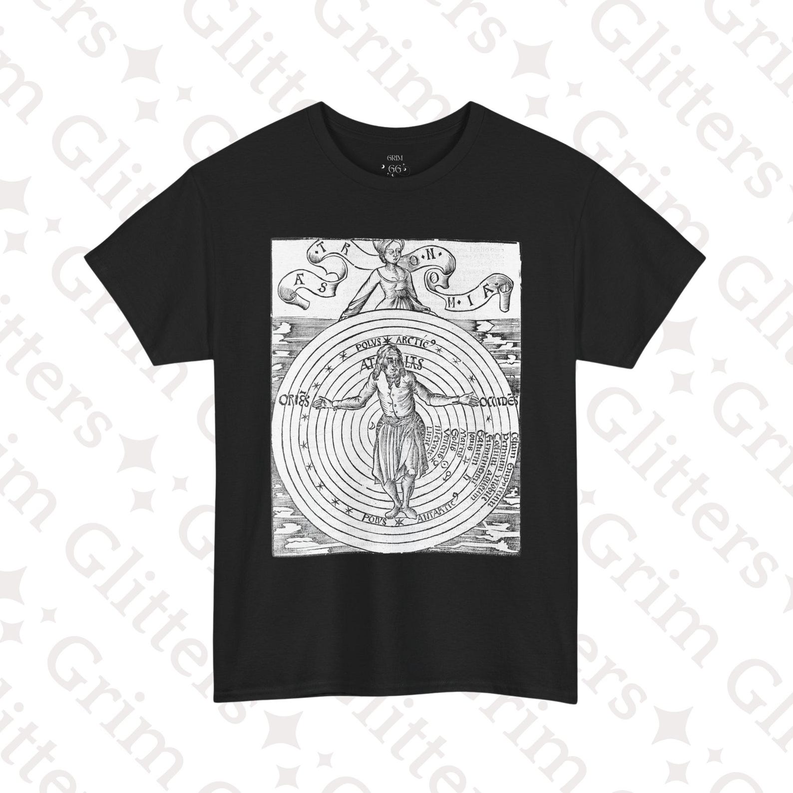 Geocentric Universe T-Shirt: 1503 Ptolemaic Cosmos, Atlas at the Center Unisex Tee XL