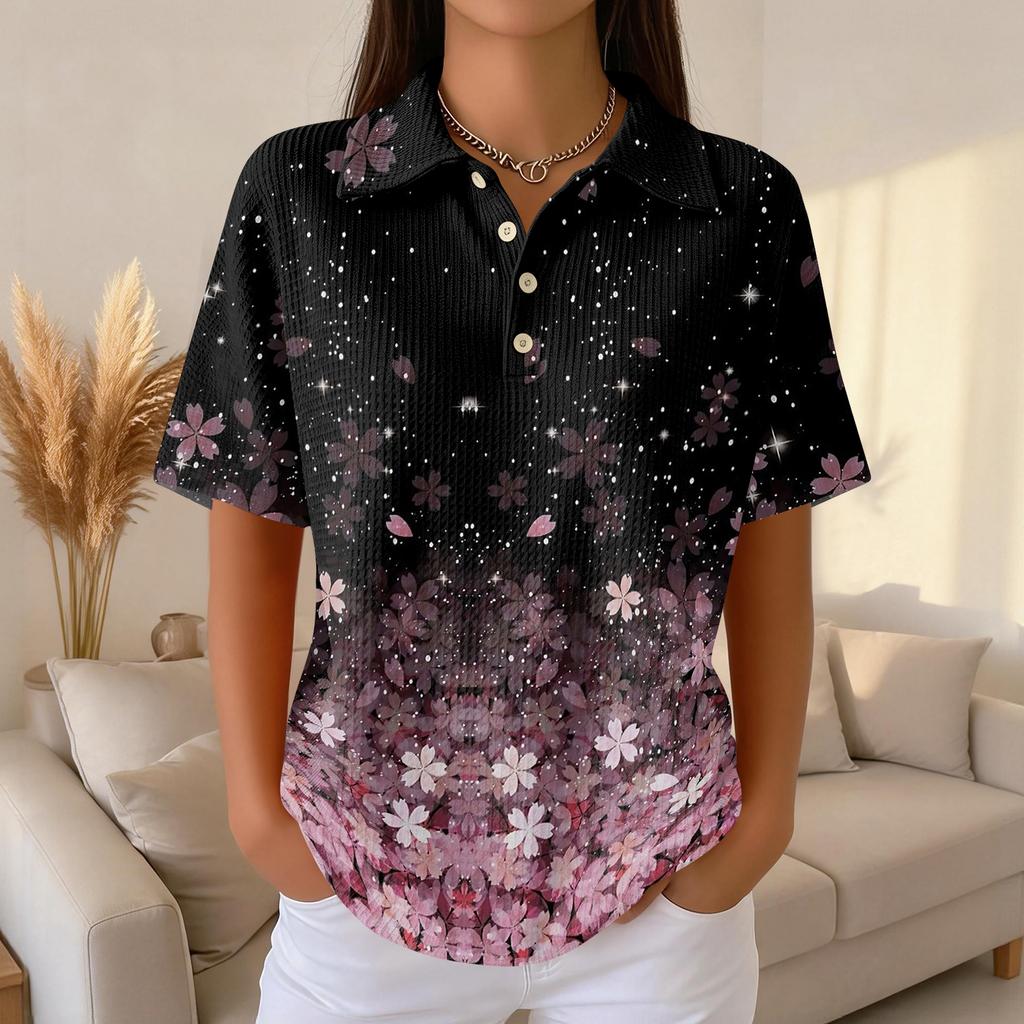 Women's Fashion Casual Lapel Short Sleeve Color Shirt Women's Up Tops