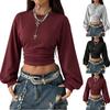 Women's Casual Long Sleeve Pleated Pullover Sweatshirt Color Top for Everyday Wear