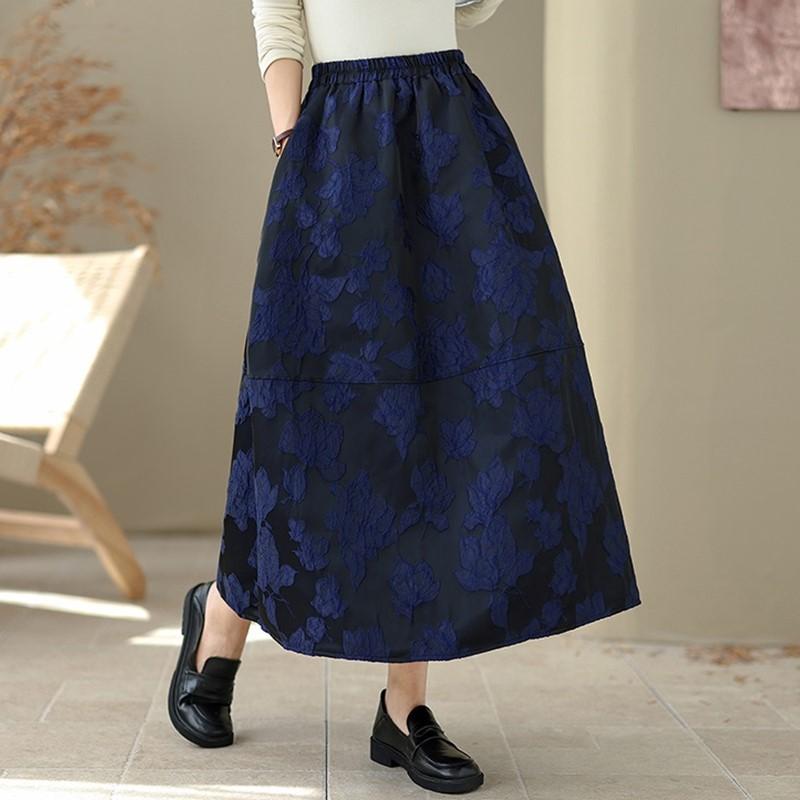 Plus Size Jacquard High Waist Vintage Floral Spring Autumn Casual Loose Long for Woman Skirts Womens Skirt