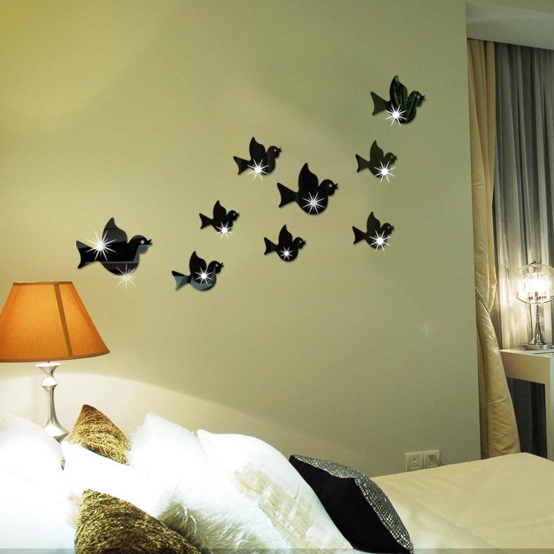Acryl 3D Spiegel Vogel Wandaufkleber für Schlafzimmer- & Wohnzimmerdekoration