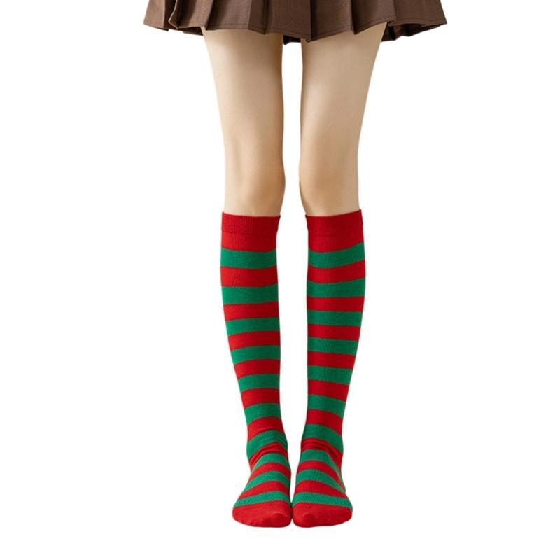 Elastic Stripes Thigh Socks For Women Breathable Long Stripes Socks Practical Overknee Stockings Casual Outfit Essential