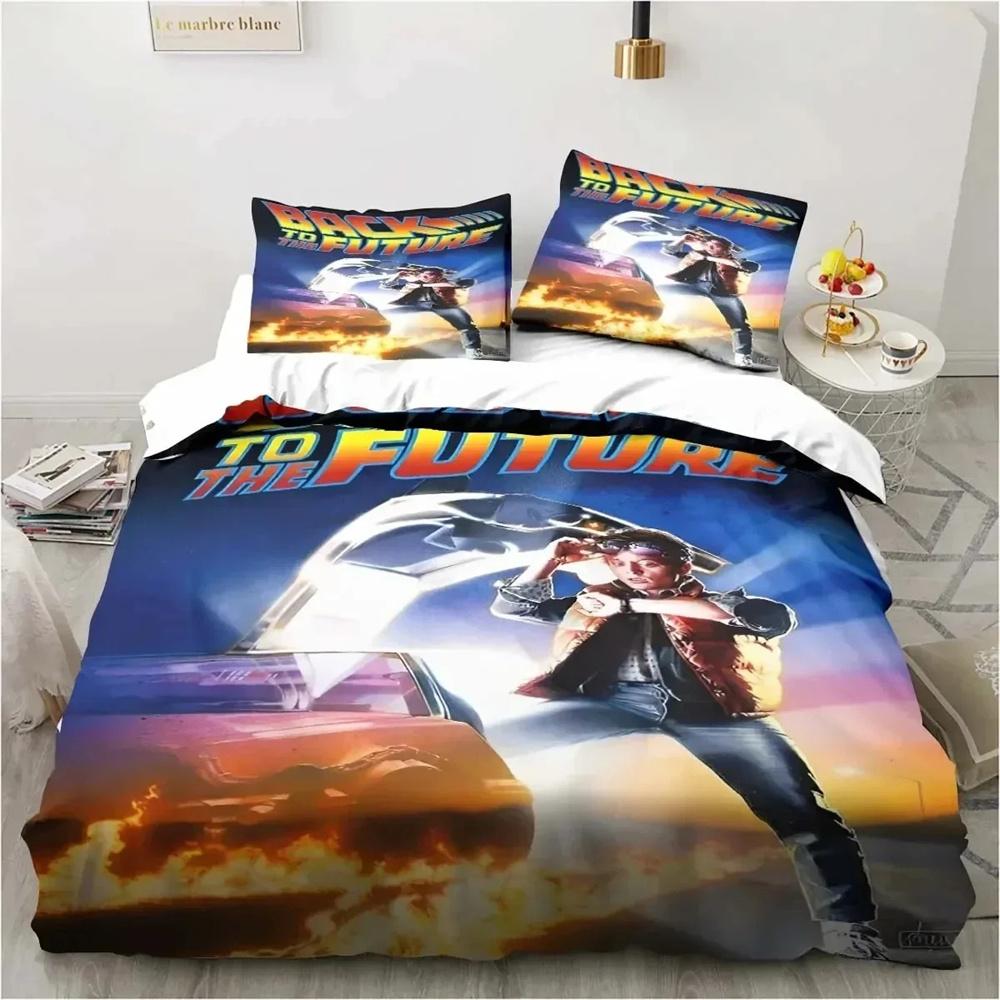 Klassische Film Retro Bettwäsche, Zurück in die Zukunft, Dreiteiliges Set, Einzel- und Doppelbetten, Kingsize-Bett, Extra große Daunendecke